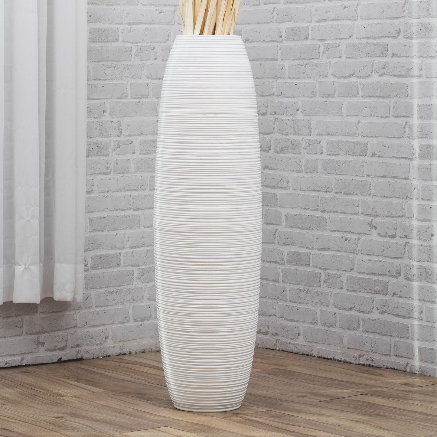 Large Mango Wood Floor Vase – Handcrafted Decorative Highlight from Thailand, 41 inches