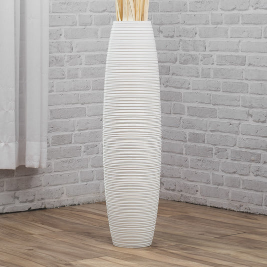 Large Mango Wood Floor Vase – Handcrafted Decorative Highlight from Thailand, 34 inches