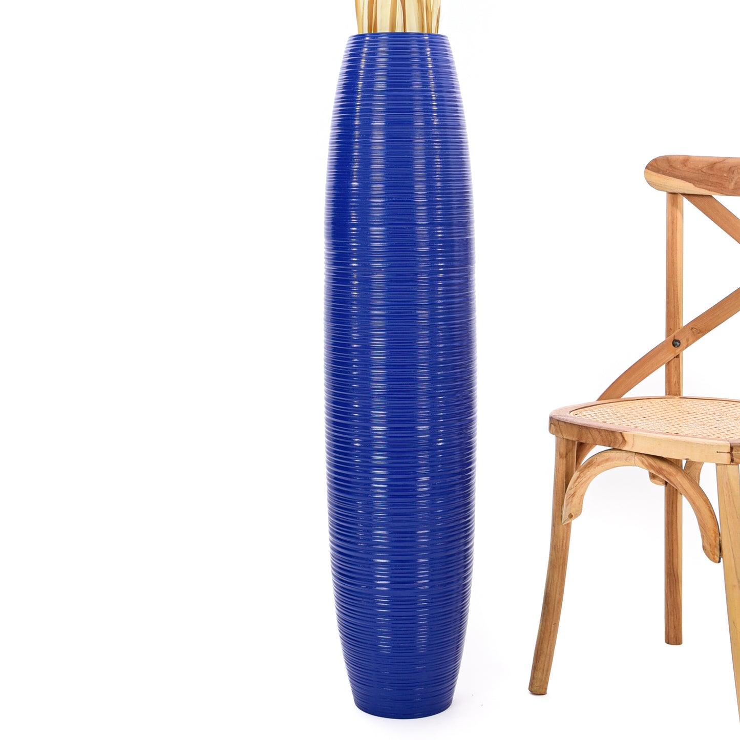 Large Mango Wood Floor Vase – Handcrafted Decorative Highlight from Thailand, 41 inches