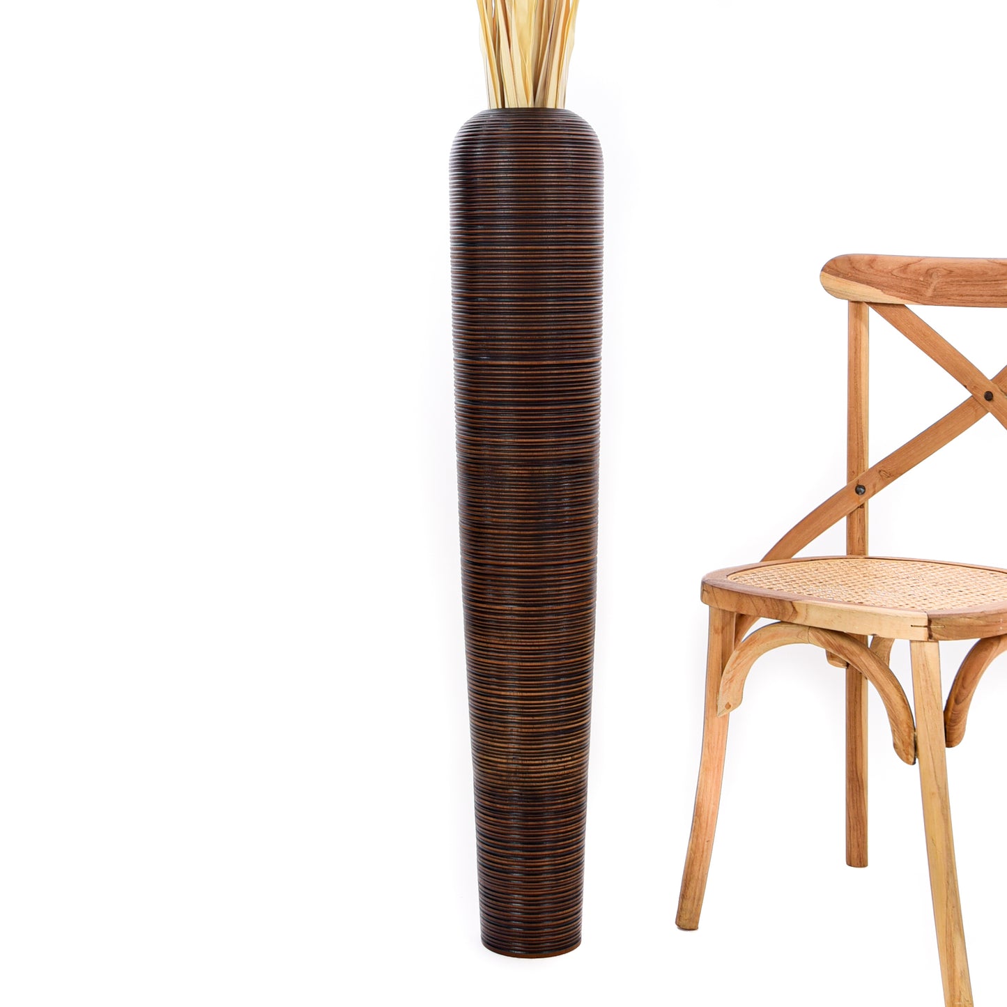 Large Mango Wood Floor Vase – Handcrafted Decorative Highlight from Thailand, 41 inches