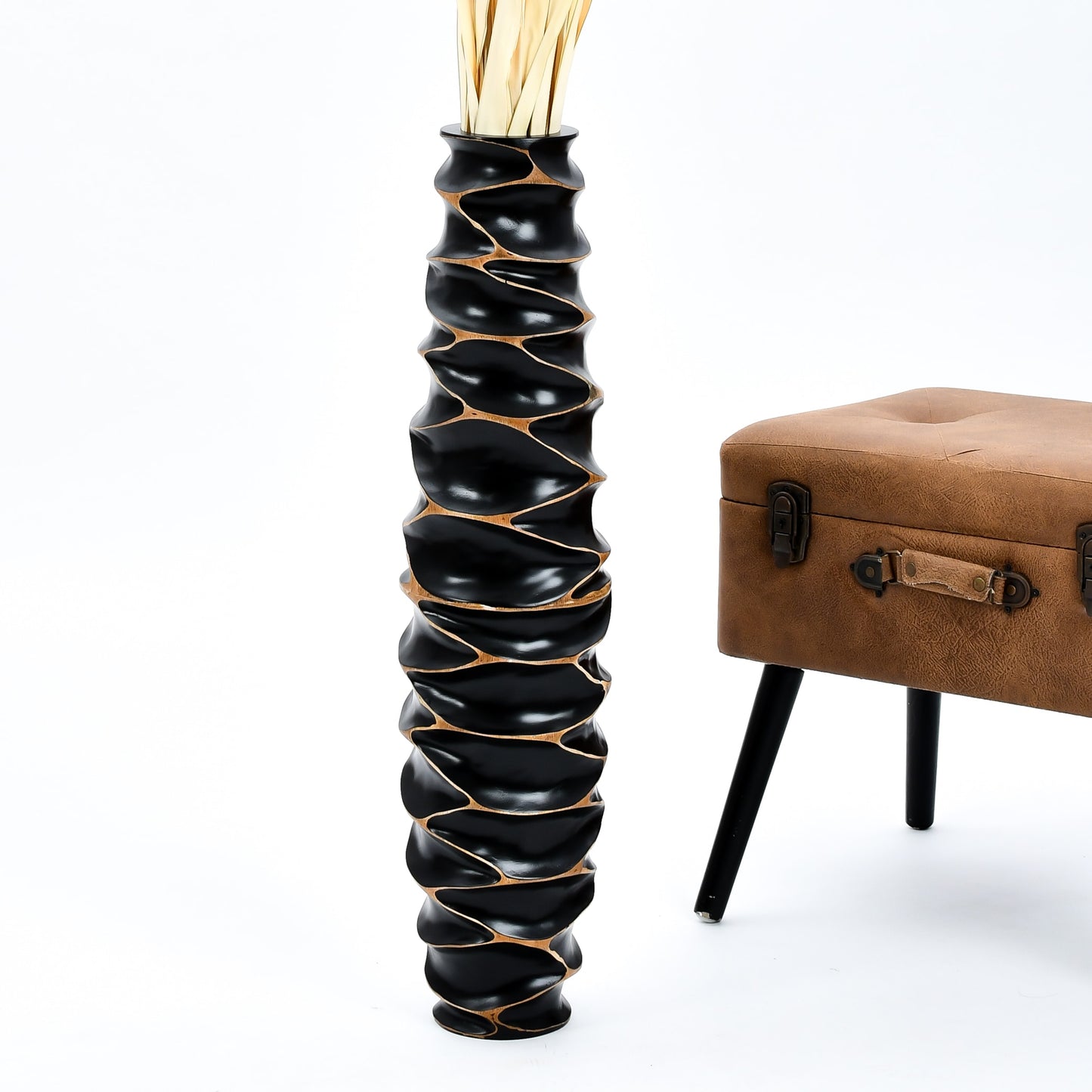 Large Mango Wood Floor Vase – Handcrafted Decorative Highlight from Thailand, 26 inches