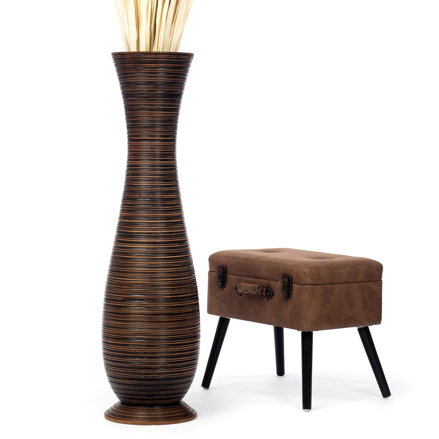 Large Mango Wood Floor Vase – Handcrafted Decorative Highlight from Thailand, 41 inches