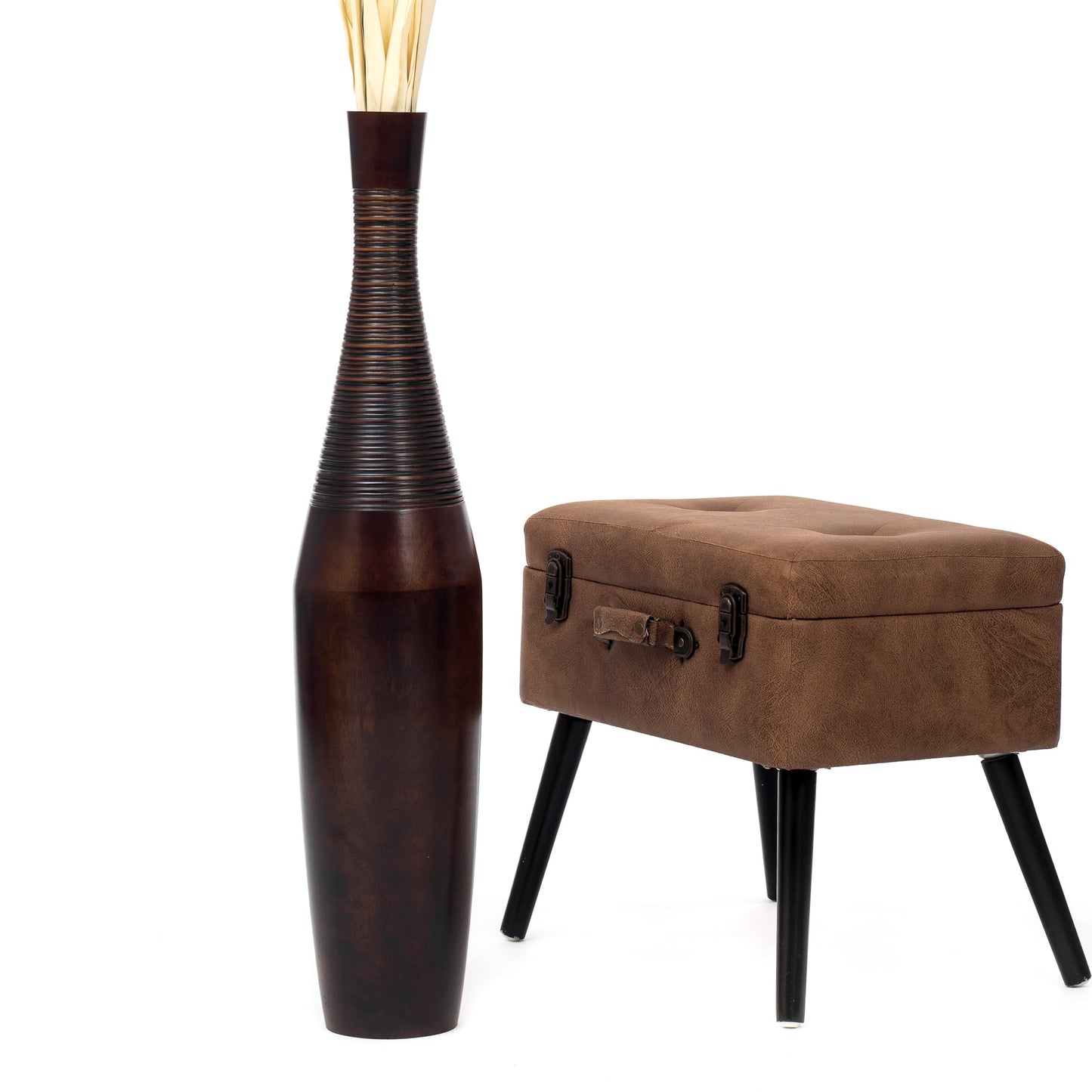 Large Mango Wood Floor Vase – Handcrafted Decorative Highlight from Thailand, brown, 26 inches