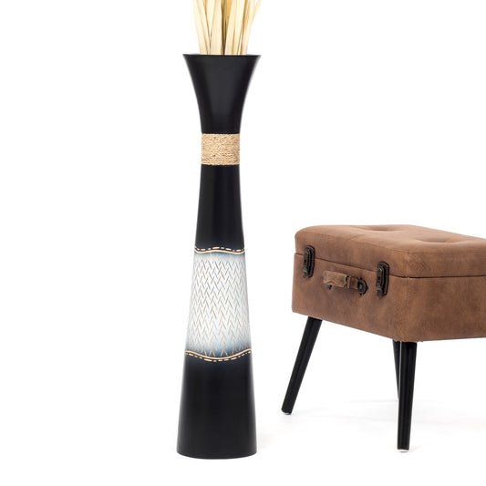 Large Mango Wood Floor Vase – Handcrafted Decorative Highlight from Thailand, 34 inches