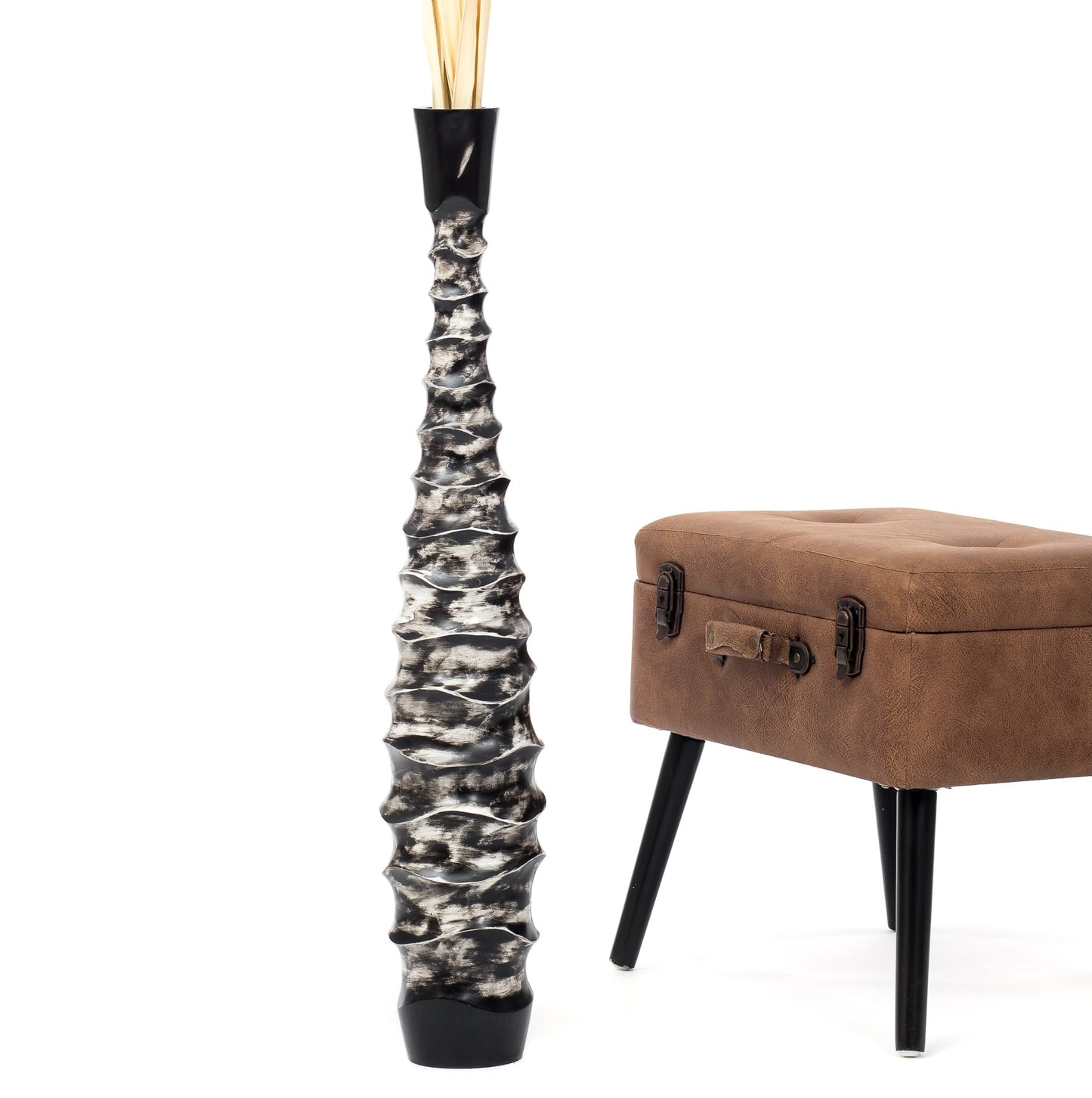 Large Mango Wood Floor Vase – Handcrafted Decorative Highlight from Thailand, 34 inches