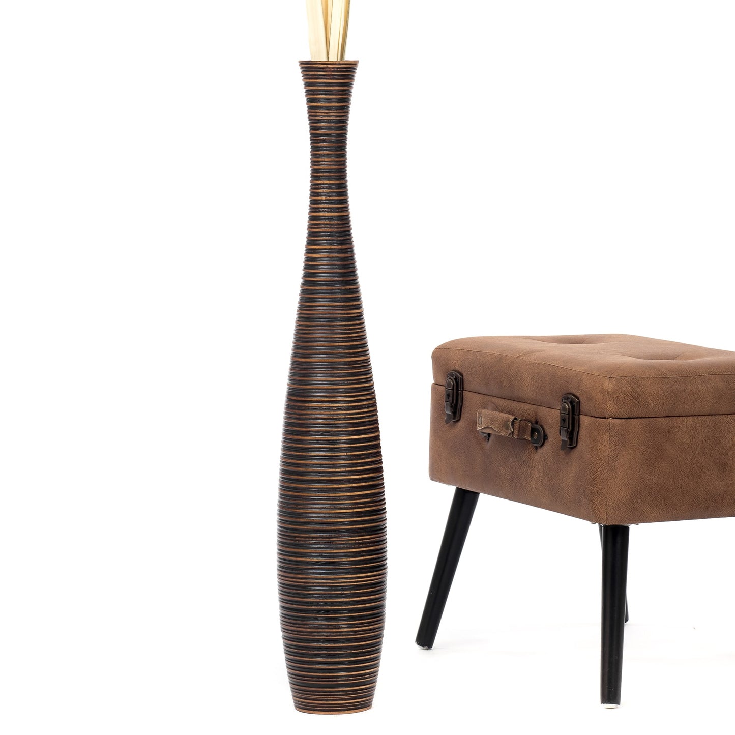 Large Mango Wood Floor Vase – Handcrafted Decorative Highlight from Thailand, 34 inches