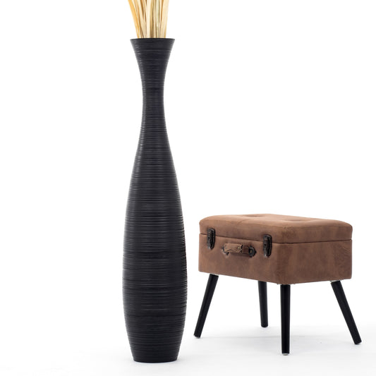 Large Mango Wood Floor Vase – Handcrafted Decorative Highlight from Thailand, 41 inches