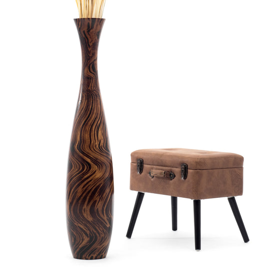 Large Mango Wood Floor Vase – Handcrafted Decorative Highlight from Thailand, 41 inches