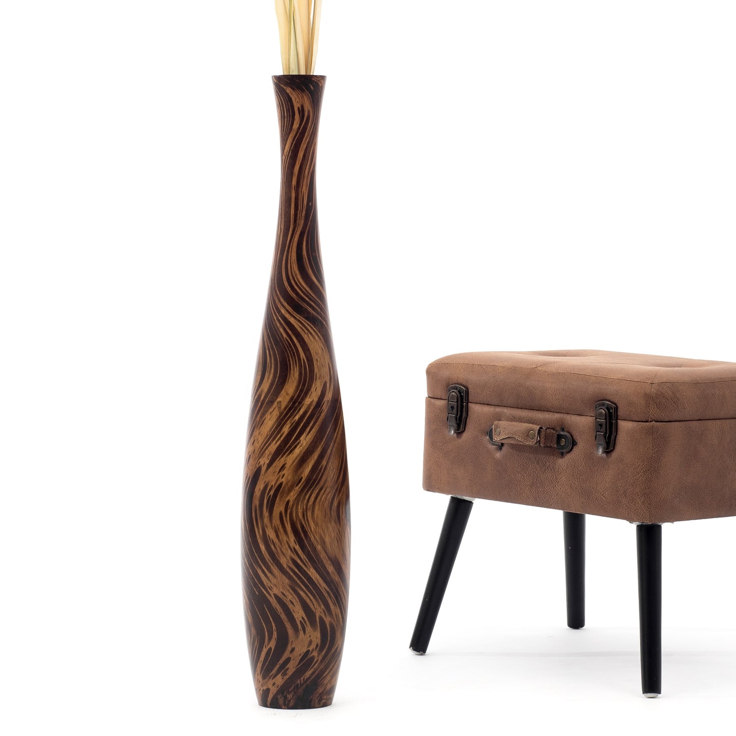 Large Mango Wood Floor Vase – Handcrafted Decorative Highlight from Thailand, 34 inches