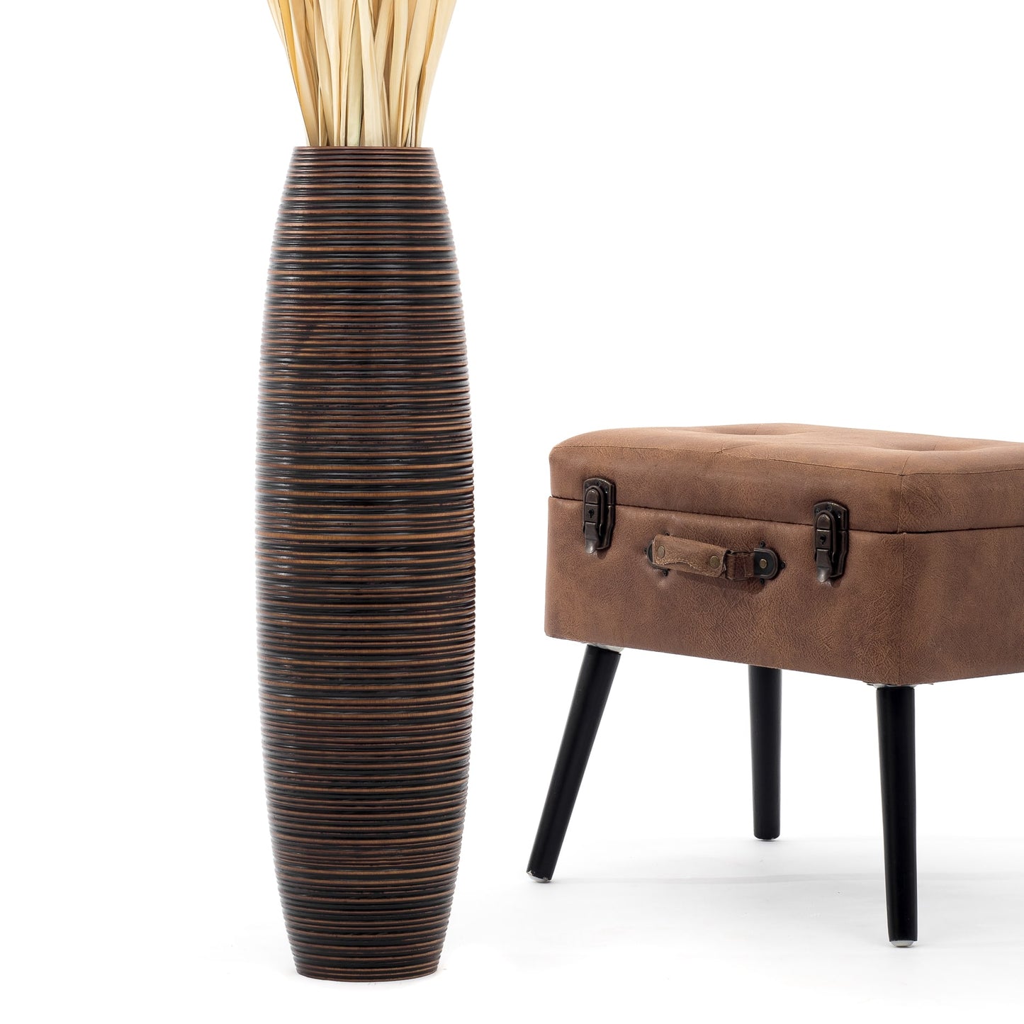 Large Mango Wood Floor Vase – Handcrafted Decorative Highlight from Thailand, 26 inches