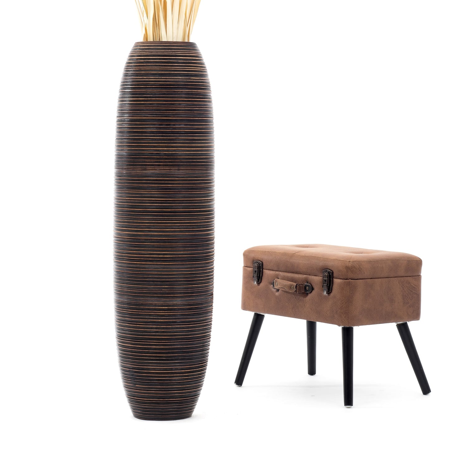 Large Mango Wood Floor Vase – Handcrafted Decorative Highlight from Thailand, 41 inches
