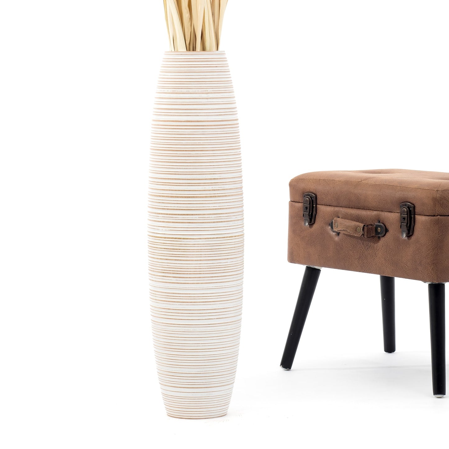 Large Mango Wood Floor Vase – Handcrafted Decorative Highlight from Thailand, 26 inches
