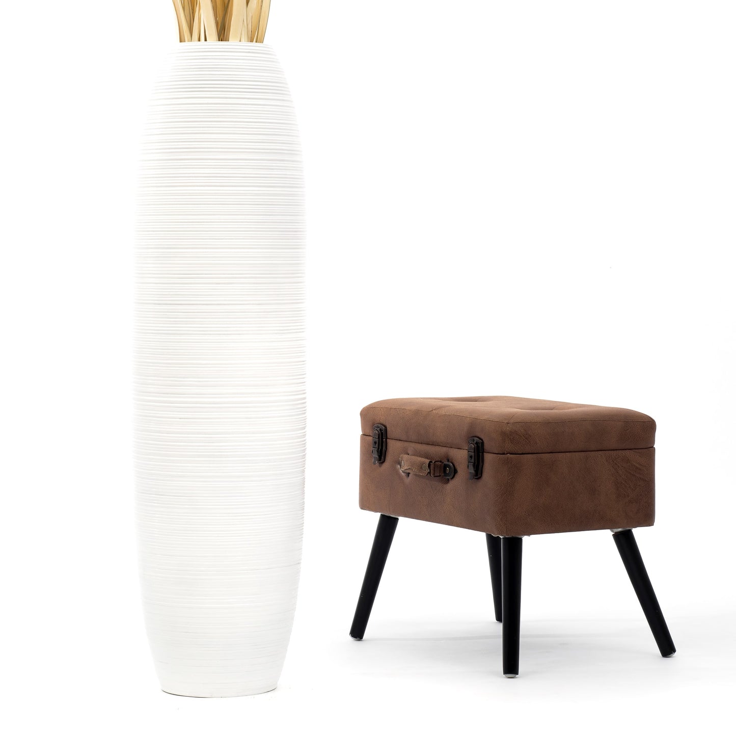 Large Mango Wood Floor Vase – Handcrafted Decorative Highlight from Thailand, 41 inches