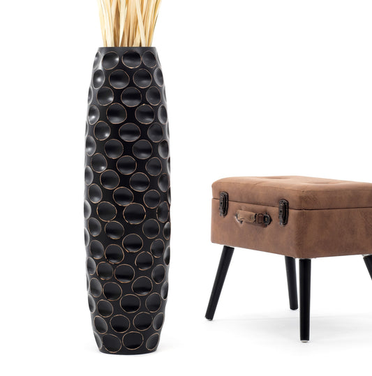 Large Mango Wood Floor Vase – Handcrafted Decorative Highlight from Thailand, 34 inches