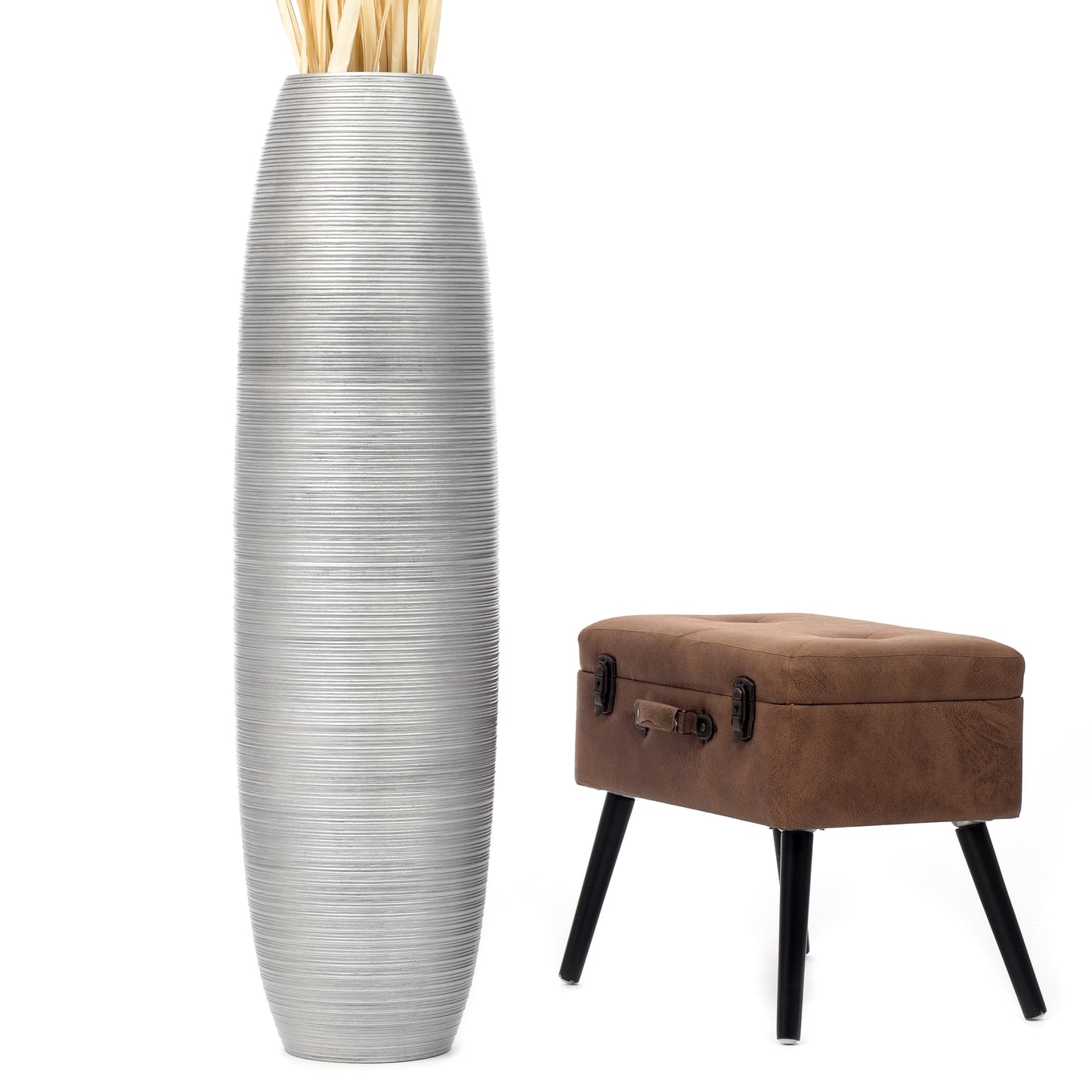 Large Mango Wood Floor Vase – Handcrafted Decorative Highlight from Thailand, 41 inches