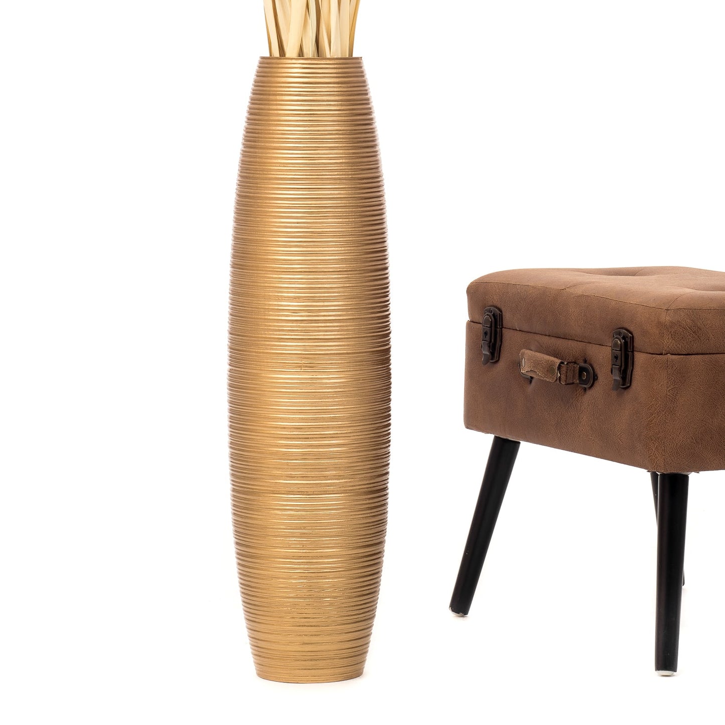 Large Mango Wood Floor Vase – Handcrafted Decorative Highlight from Thailand, 26 inches