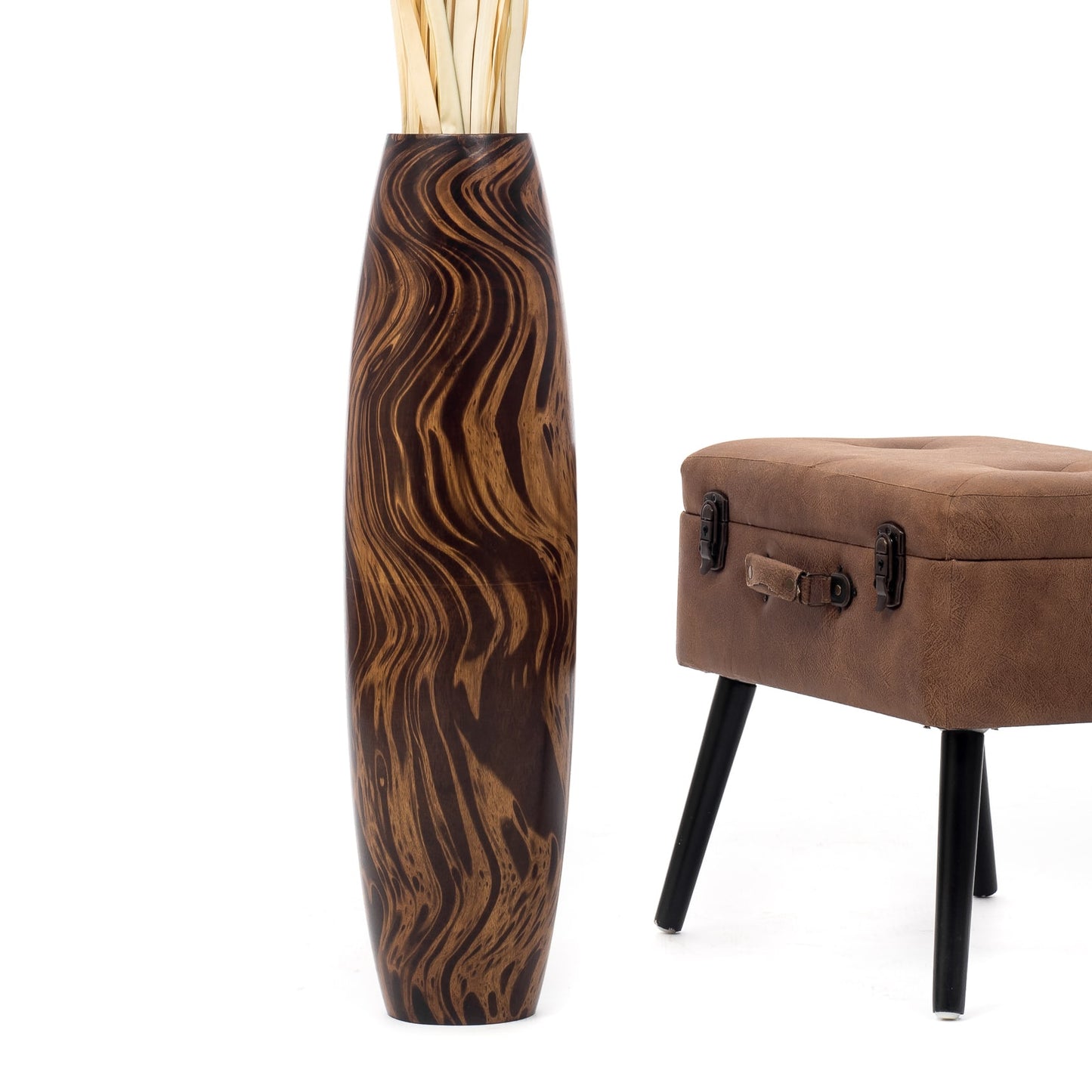 Large Mango Wood Floor Vase – Handcrafted Decorative Highlight from Thailand, 26 inches