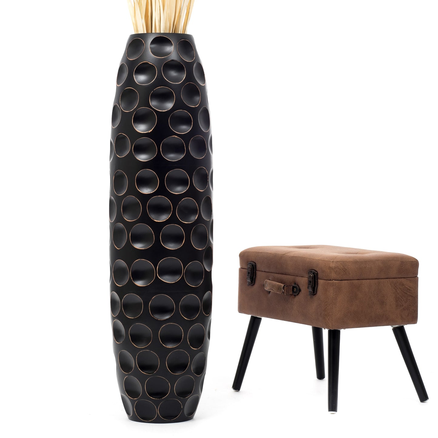 Large Mango Wood Floor Vase – Handcrafted Decorative Highlight from Thailand, 41 inches