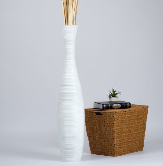 Large Mango Wood Floor Vase – Handcrafted Decorative Highlight from Thailand, 41 inches