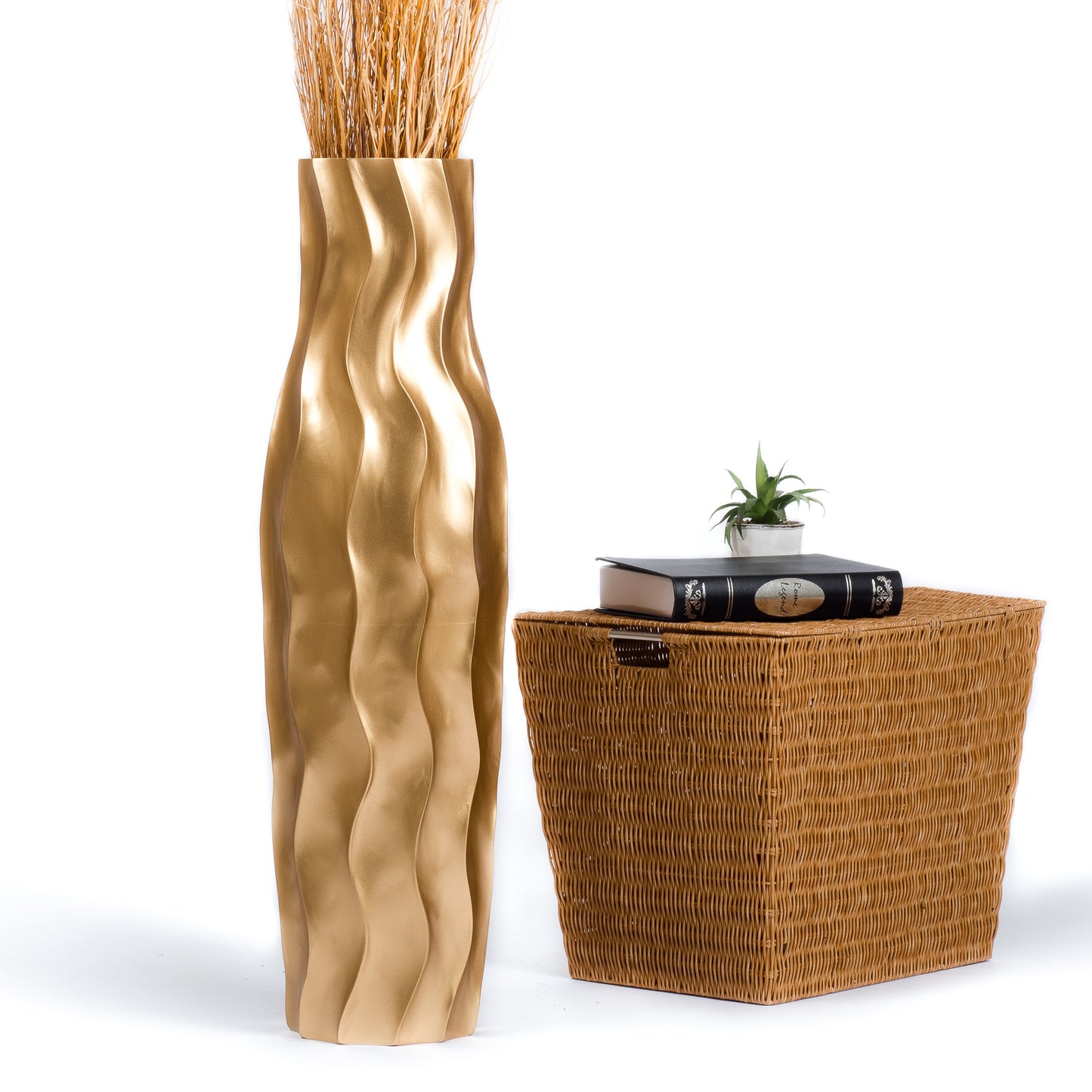 Large Mango Wood Floor Vase – Handcrafted Decorative Highlight from Thailand, 34 inches