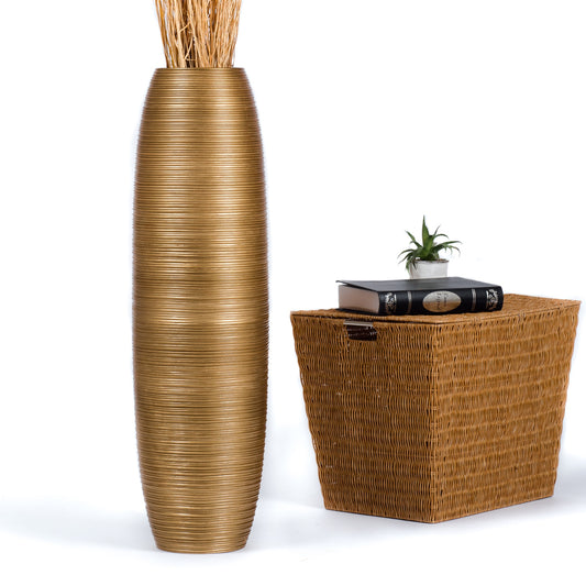 Large Mango Wood Floor Vase – Handcrafted Decorative Highlight from Thailand, 34 inches