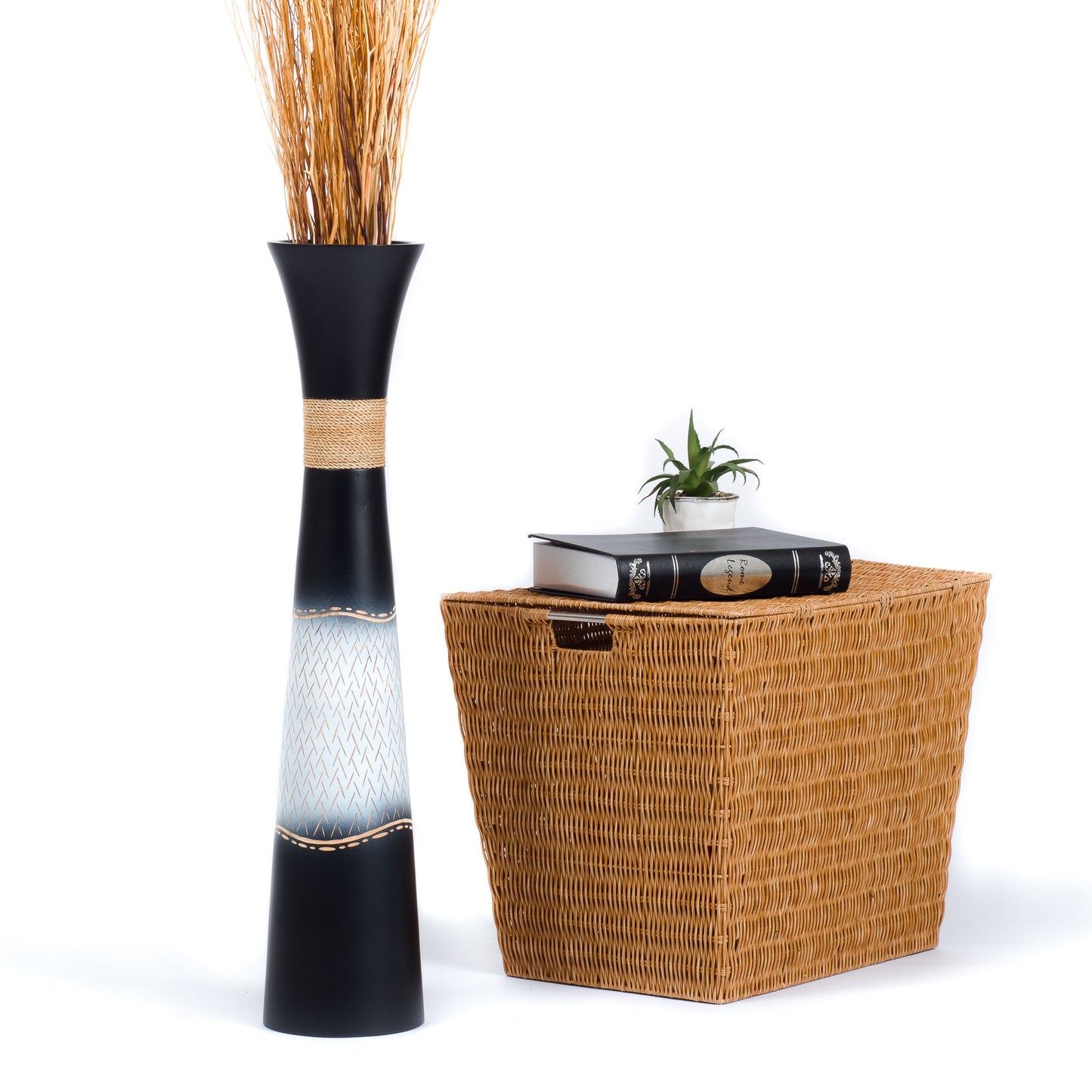 Large Mango Wood Floor Vase – Handcrafted Decorative Highlight from Thailand, 26 inches