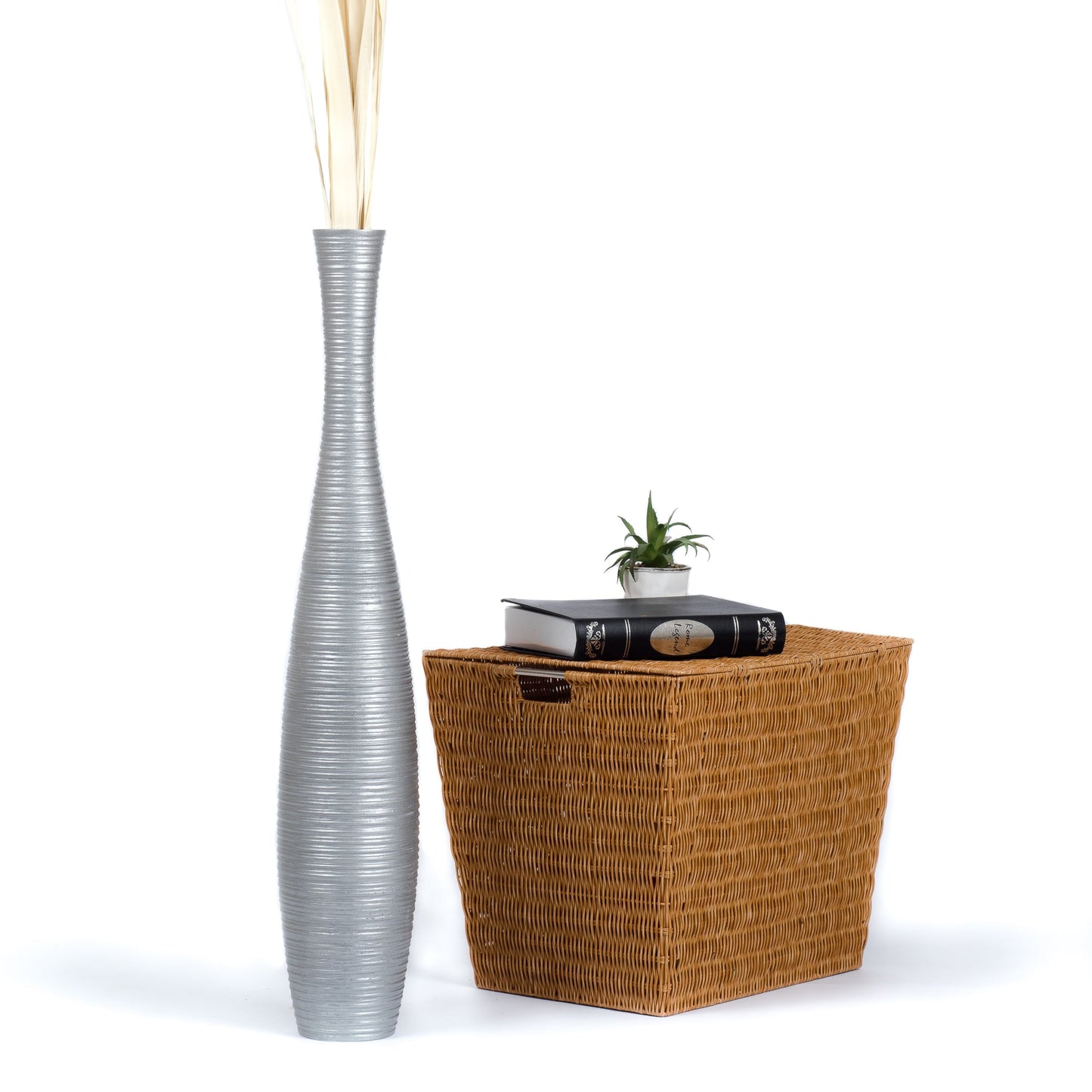 Large Mango Wood Floor Vase – Handcrafted Decorative Highlight from Thailand, 34 inches