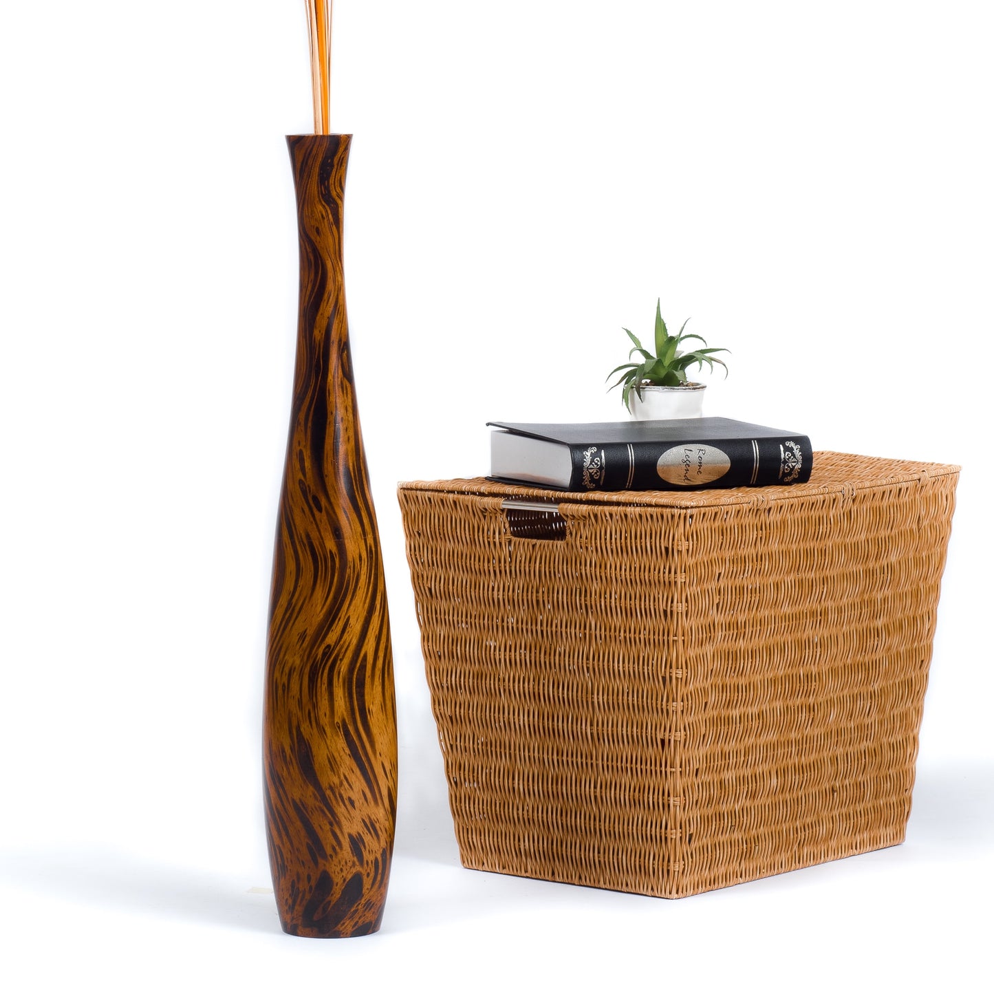 Large Mango Wood Floor Vase – Handcrafted Decorative Highlight from Thailand, 26 inches