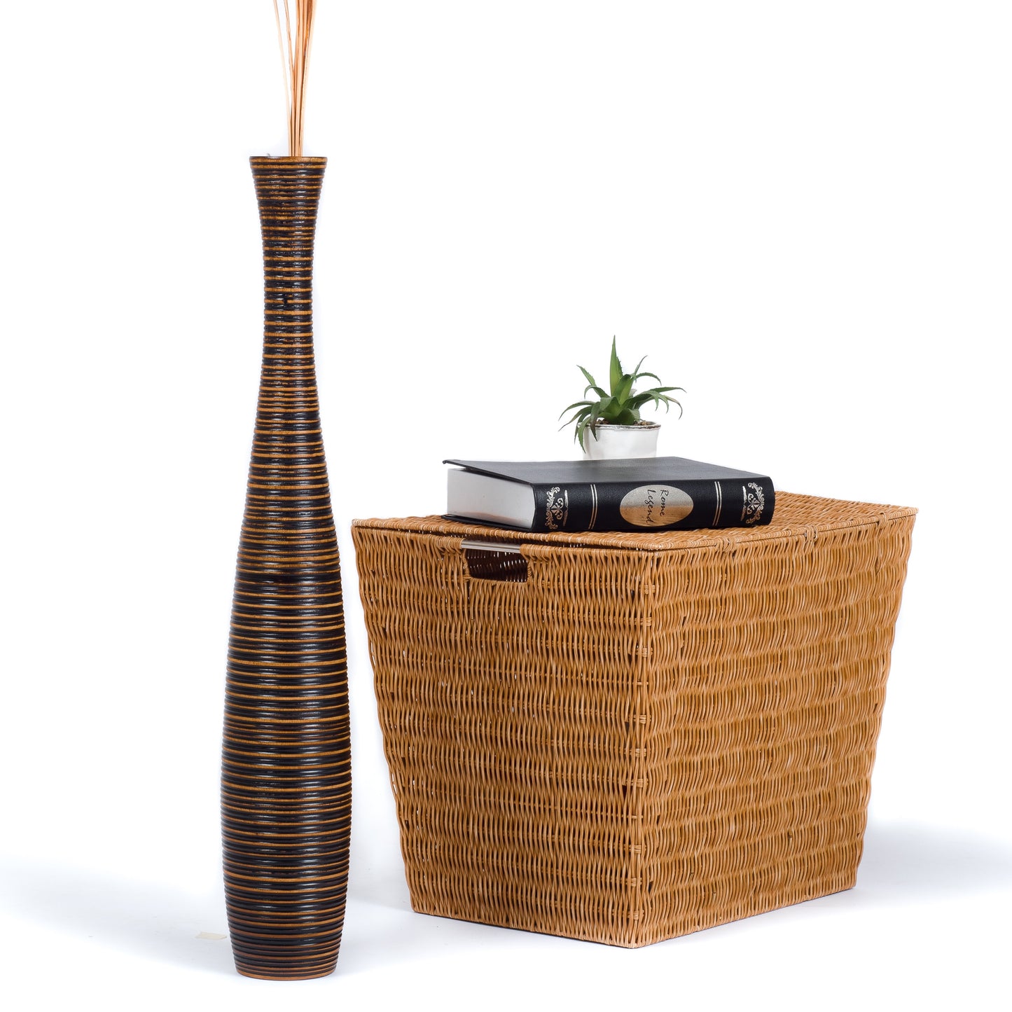 Large Mango Wood Floor Vase – Handcrafted Decorative Highlight from Thailand, 26 inches