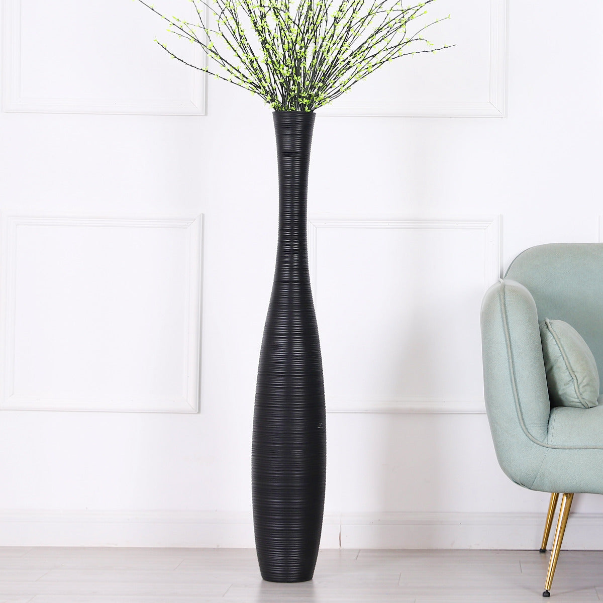 Large Mango Wood Floor Vase – Handcrafted Decorative Highlight from Thailand, 34 inches