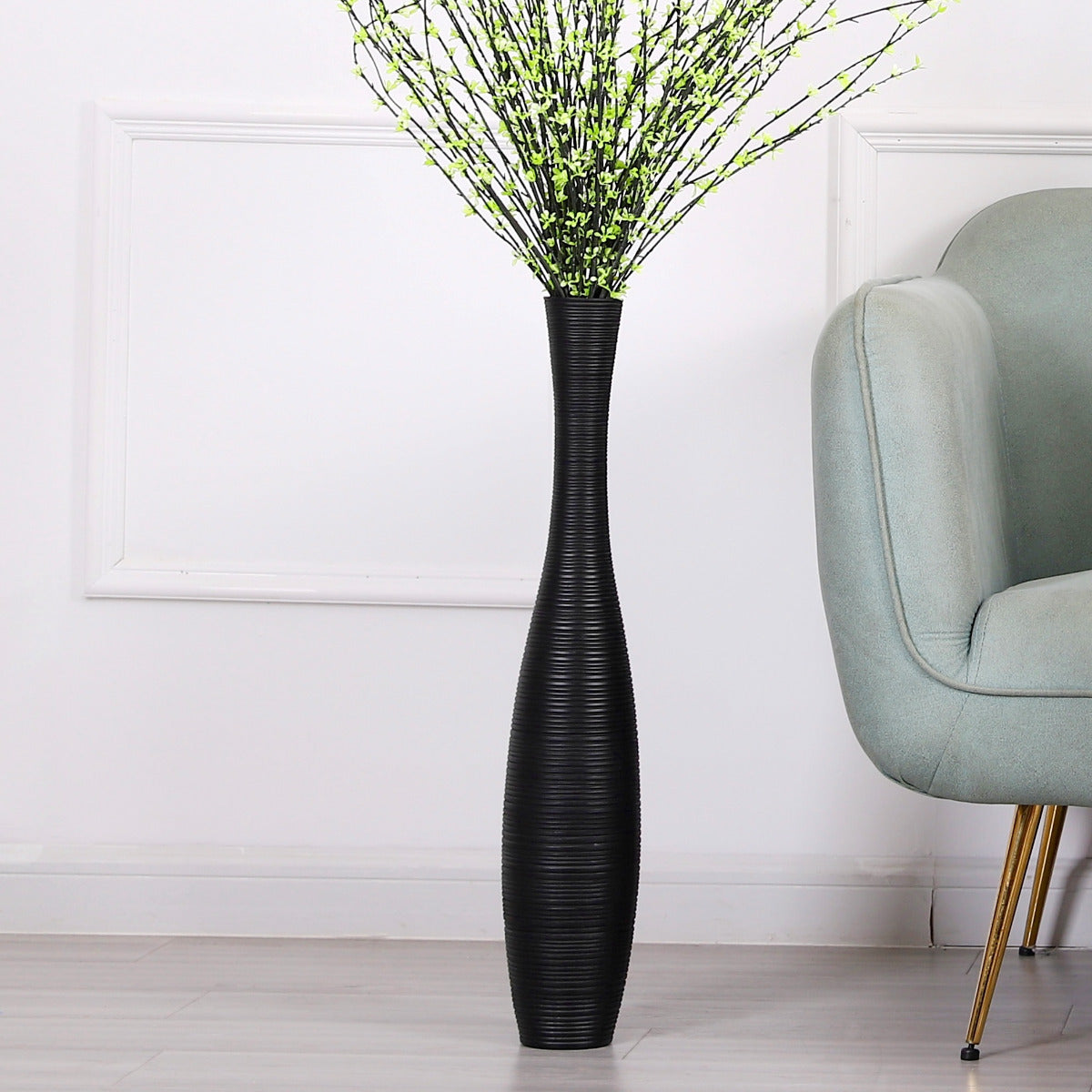 Large Mango Wood Floor Vase – Handcrafted Decorative Highlight from Thailand, 26 inches