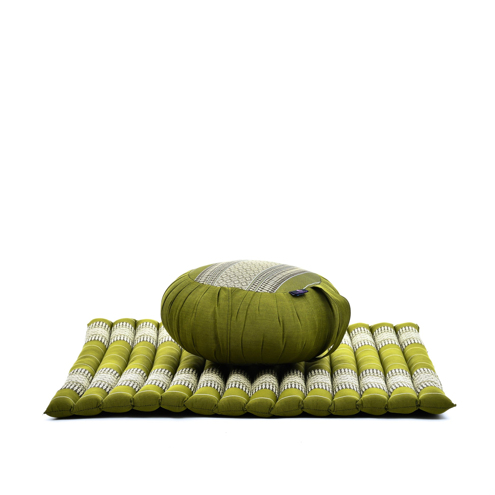 Kapok Meditation Cushion Set – Zabuton Mat & Zafu Seat Cushion with Cotton Cover, Sf17 - Green