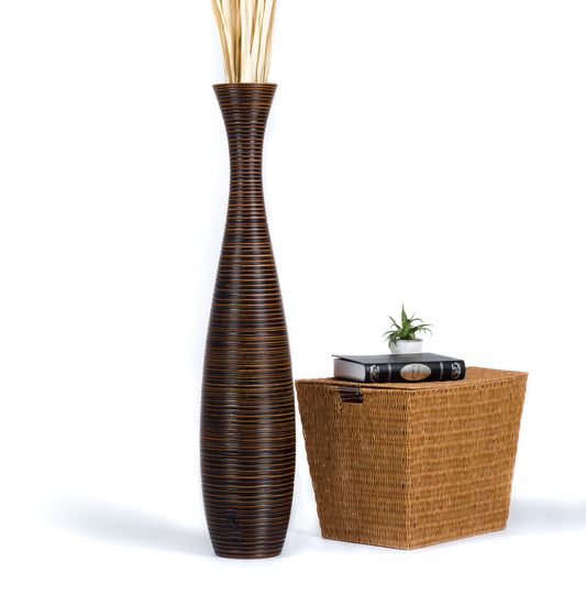 Large Mango Wood Floor Vase – Handcrafted Decorative Highlight from Thailand, 41 inches