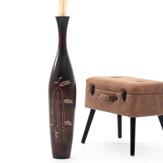 Large Mango Wood Floor Vase – Handcrafted Decorative Highlight from Thailand, 34 inches