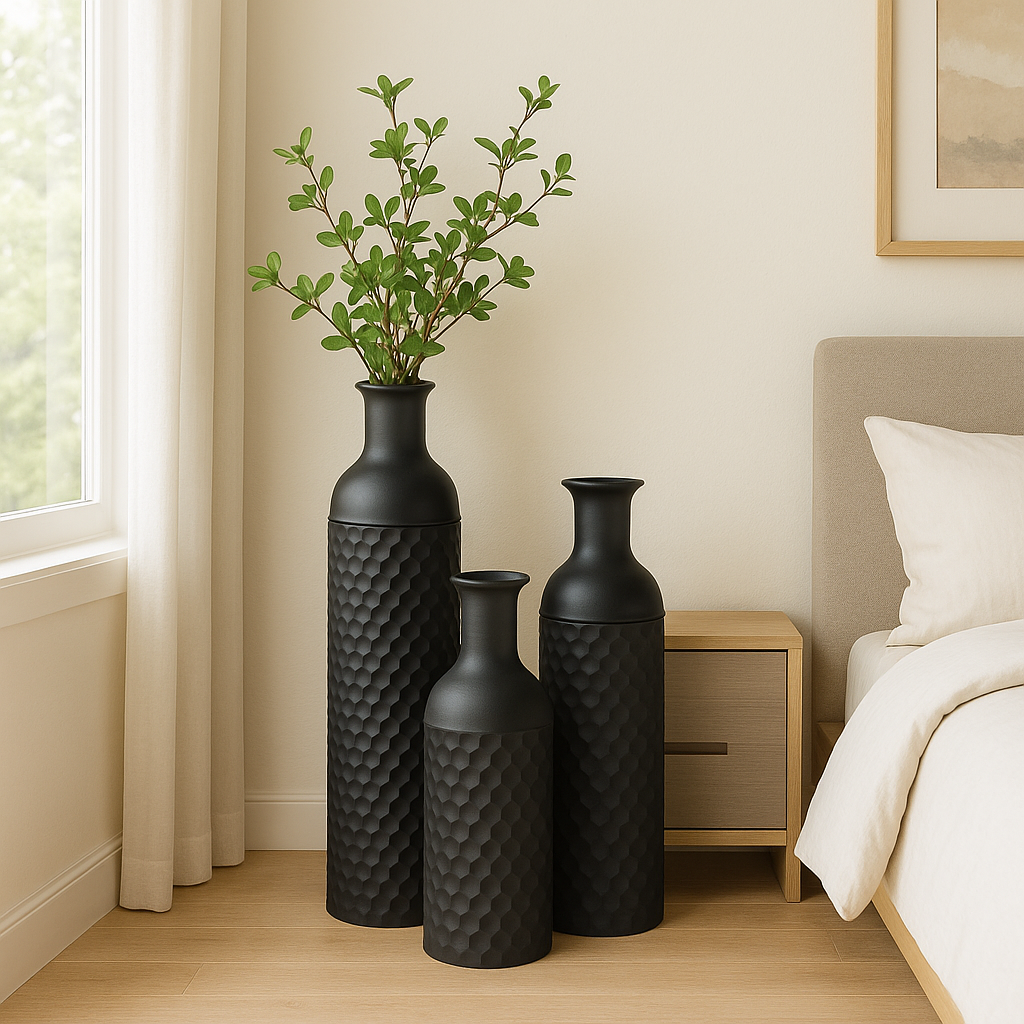 3-Piece Metal Floor Vase Set – Tall & Large Handmade Decorative Vases, black