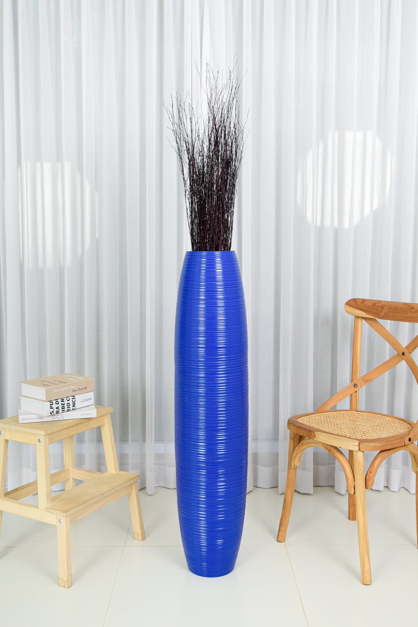 Large Mango Wood Floor Vase – Handcrafted Decorative Highlight from Thailand, 41 inches