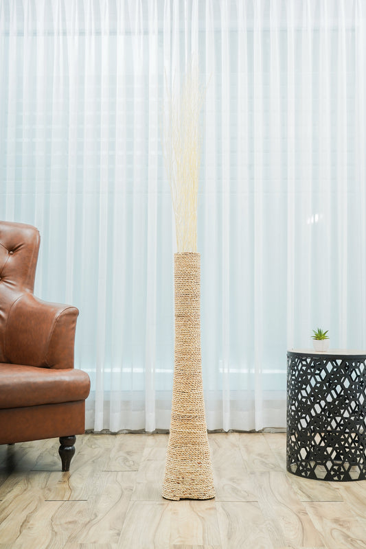 Large & Tall Floor Vase Made of Water Hyacinth and Bamboo – Handwoven Decorative Stand Vase for Dried Flowers & Branches, ecru, 36 inches - Model 2