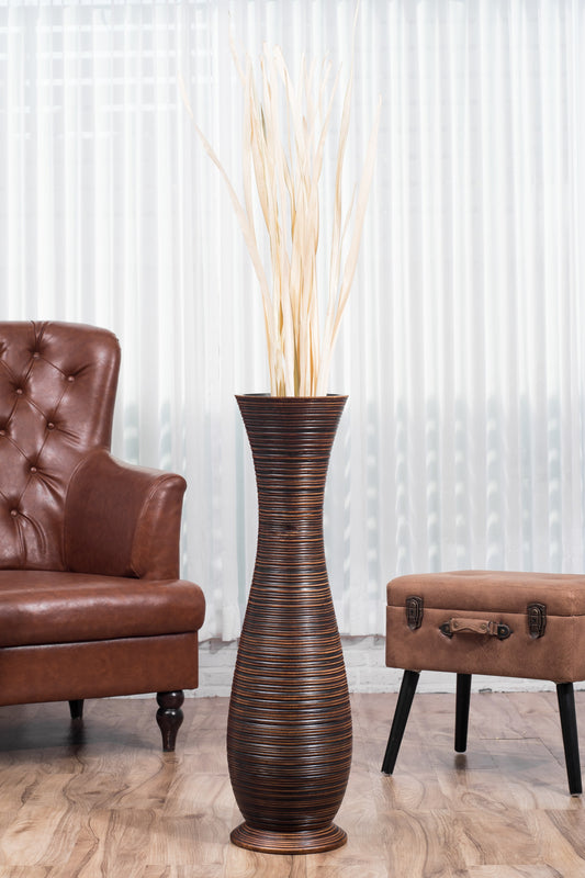 Large Mango Wood Floor Vase – Handcrafted Decorative Highlight from Thailand, 34 inches