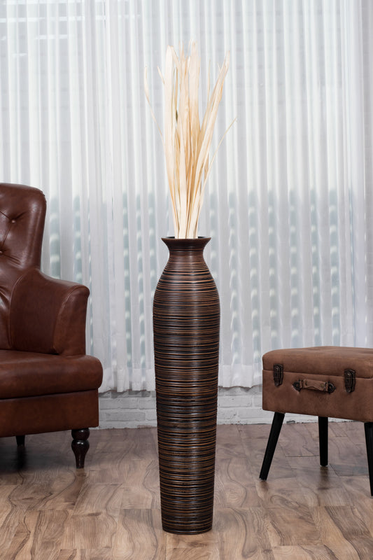 Large Mango Wood Floor Vase – Handcrafted Decorative Highlight from Thailand, 34 inches