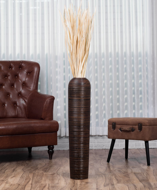 Large Mango Wood Floor Vase – Handcrafted Decorative Highlight from Thailand, 34 inches