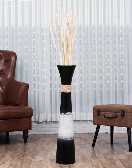 Large Mango Wood Floor Vase – Handcrafted Decorative Highlight from Thailand, 34 inches