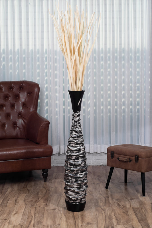 Large Mango Wood Floor Vase – Handcrafted Decorative Highlight from Thailand, 41 inches