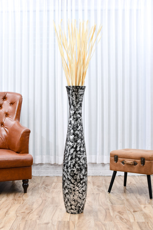 Large Mango Wood Floor Vase – Handcrafted Decorative Highlight from Thailand, 41 inches