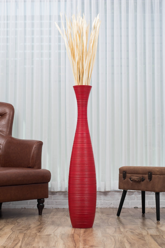 Large Mango Wood Floor Vase – Handcrafted Decorative Highlight from Thailand, 41 inches