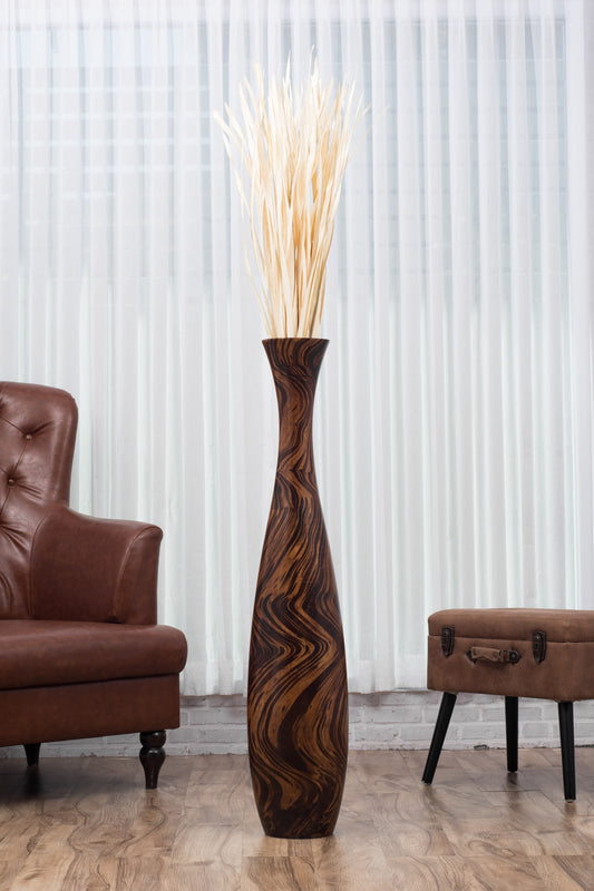 Large Mango Wood Floor Vase – Handcrafted Decorative Highlight from Thailand, 41 inches
