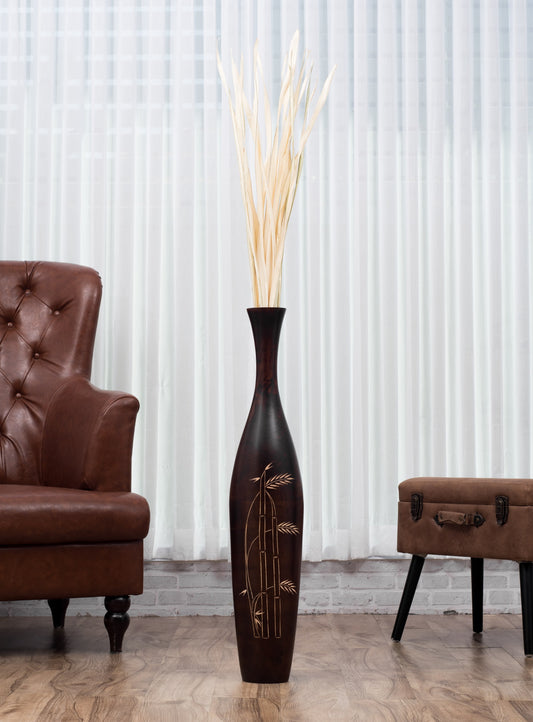 Large Mango Wood Floor Vase – Handcrafted Decorative Highlight from Thailand, 34 inches