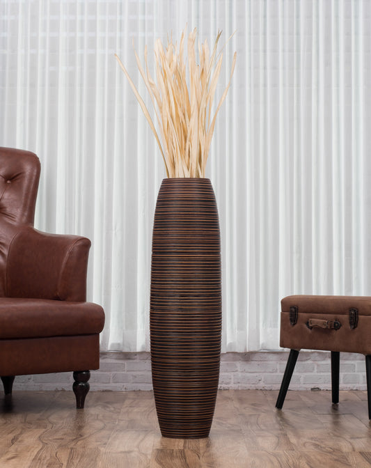 Large Mango Wood Floor Vase – Handcrafted Decorative Highlight from Thailand, 34 inches