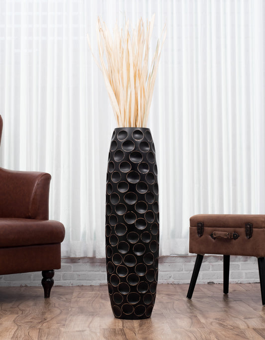 Large Mango Wood Floor Vase – Handcrafted Decorative Highlight from Thailand, 34 inches