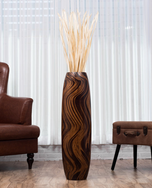 Large Mango Wood Floor Vase – Handcrafted Decorative Highlight from Thailand, 34 inches