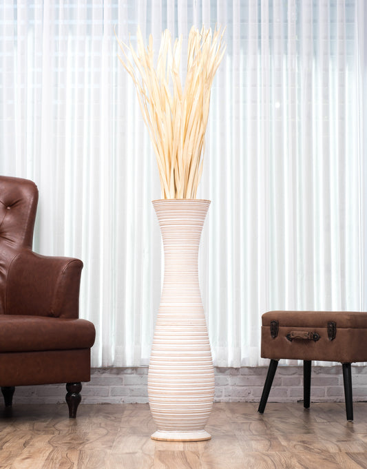 Large Mango Wood Floor Vase – Handcrafted Decorative Highlight from Thailand, 34 inches